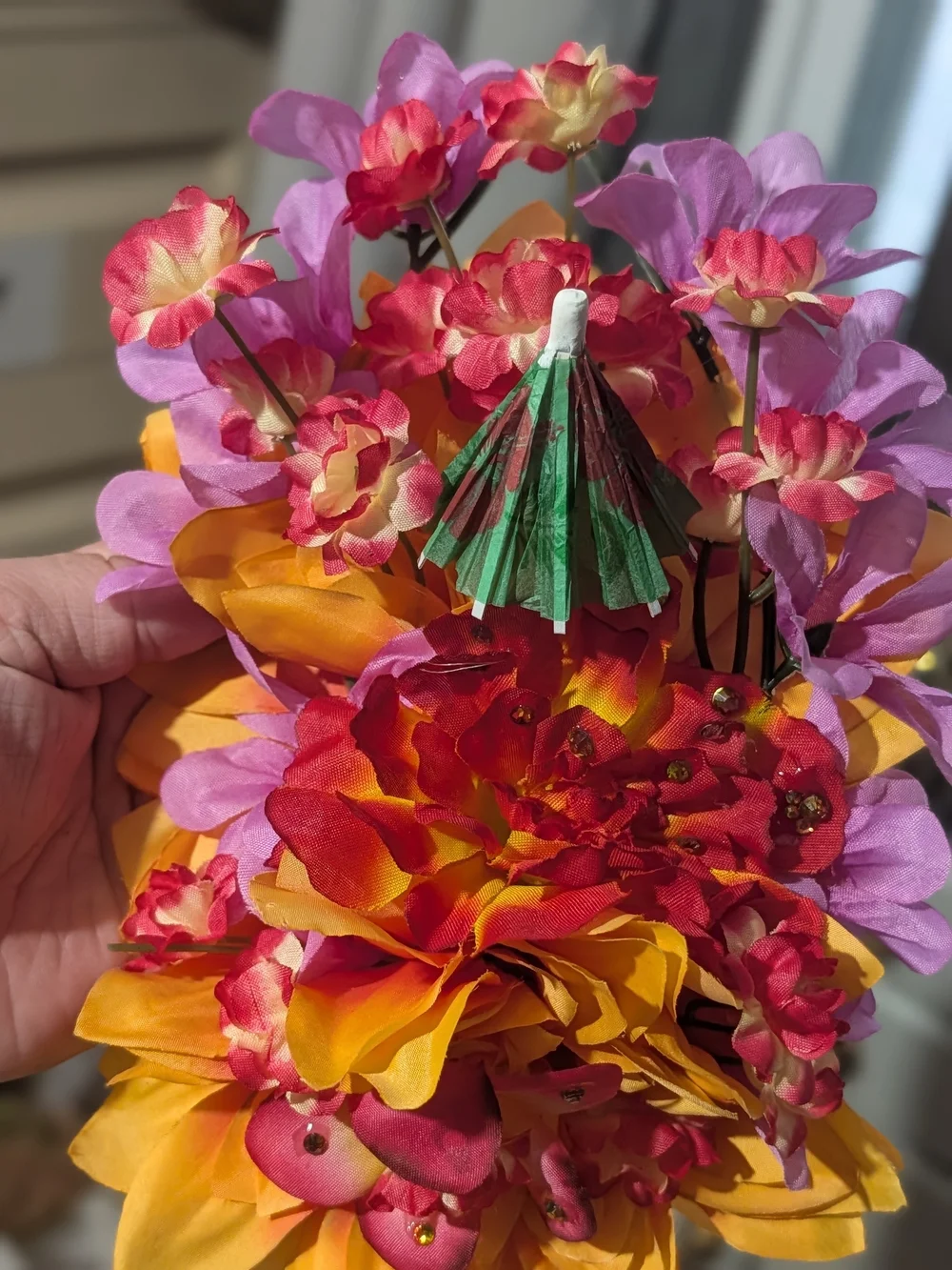 Handcrafted Tropical Floral Hair Clip  in Orange, Purple & Red